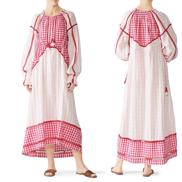 Dodo Bar Or Pink & Red Boho Tassel Combo Regina Maxi Sun Dress - Size Large - Picture 1 of 10